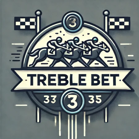 DALL·E 2024-10-11 13.09.51 – A visually engaging image representing a ‘Treble Bet’ in horse racing. The design should feature a horse racing theme with three horses crossing the f free horse racing picks